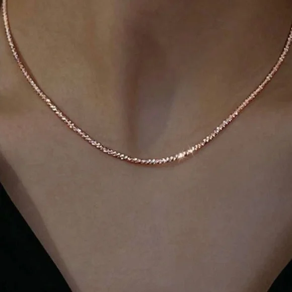 Minimalist Silver Plated Glittery rose gold rope chain necklace. New. - Picture 10 of 13